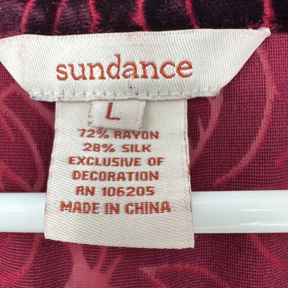 Sundance Shirt Womens Large Red Floral Burnout Velvet Button Front Tunic Top - Picture 6 of 9